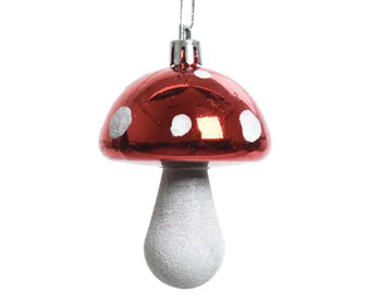 Fungo Natalizio Rosso e Bianco con Glitter Ø5 x H7,5 cm Infrangibile Decoris Kaemingk