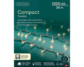Catena di Luci di Natale LED Compact 34 Metri Cavo Trasparente Luce Warm White (Bianco Caldo) con 8 Giochi di Luce | Kaemingk