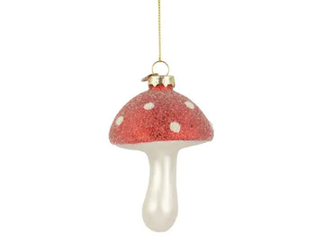 Fungo Natalizio in Vetro Rosso con Pois Bianchi e Perline H11 cm Decoris Kaemingk – Decorazione Albero di Natale