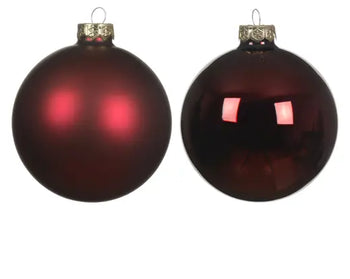 Set 6 Palline di Natale in Vetro Bordeaux Ø8 cm Lucide e Opache Decoris Kaemingk