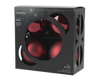 Set 4 Palline di Natale in Vetro Bordeaux Scuro Ø10 cm Lucide e Opache Decoris Kaemingk