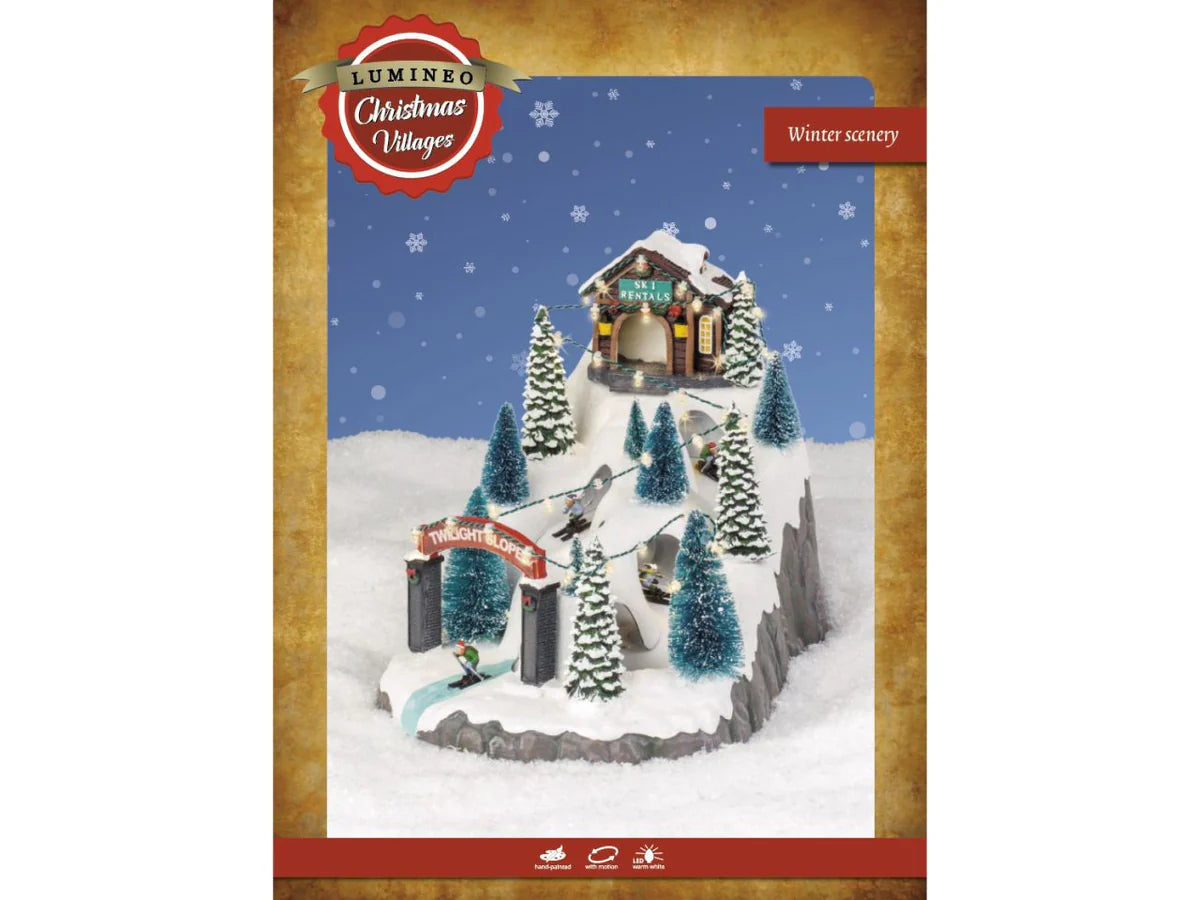 Scenografia Natalizia Luminosa LED Pista da Sci 14x21x19cm H con Scenografia e Luci Multicolori Colours Multi | Kaemingk
