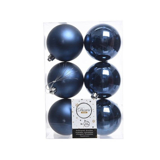 Palline di natale set 6 pezzi blu diametro 8cm Kaemingk