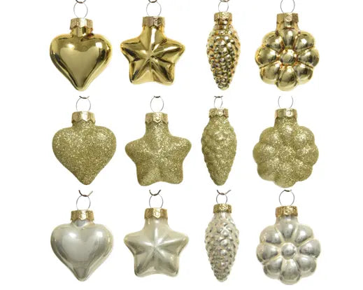 Box 12 Figure Natalizie Assortite Mix Gold Pearl in Vetro | Kaemingk