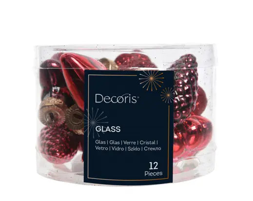 Box 12 Figure Natalizie Assortite Mix Red Christmas in Vetro | Kaemingk