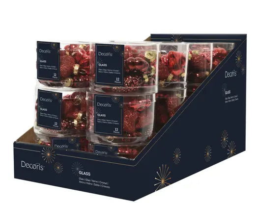 Box 12 Figure Natalizie Assortite Mix Red Christmas in Vetro | Kaemingk