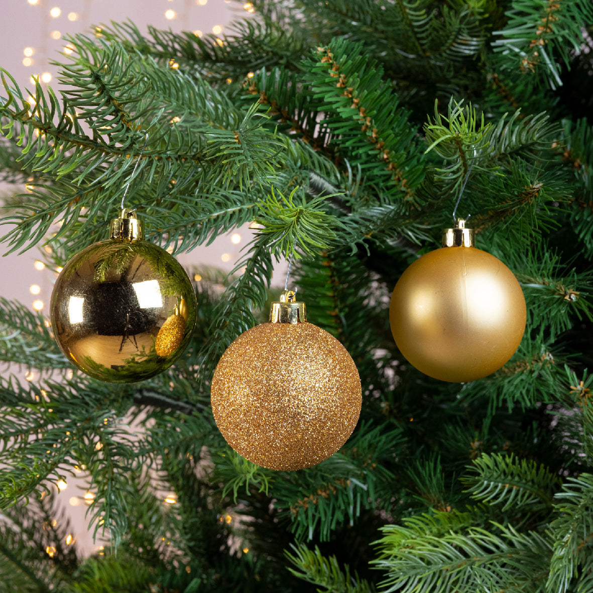 Set 10 palline natale 6cm infrangibili oro lucide, opache e glitter Kaemingk