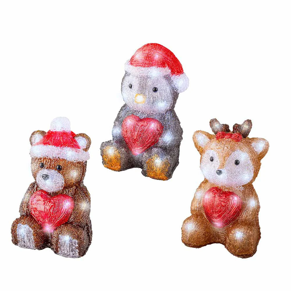 Figura luminosa a batteria Animali Natalizia con cuore 24 led luce bianco ghiaccio 23cm 1 pezzo Kaemingk