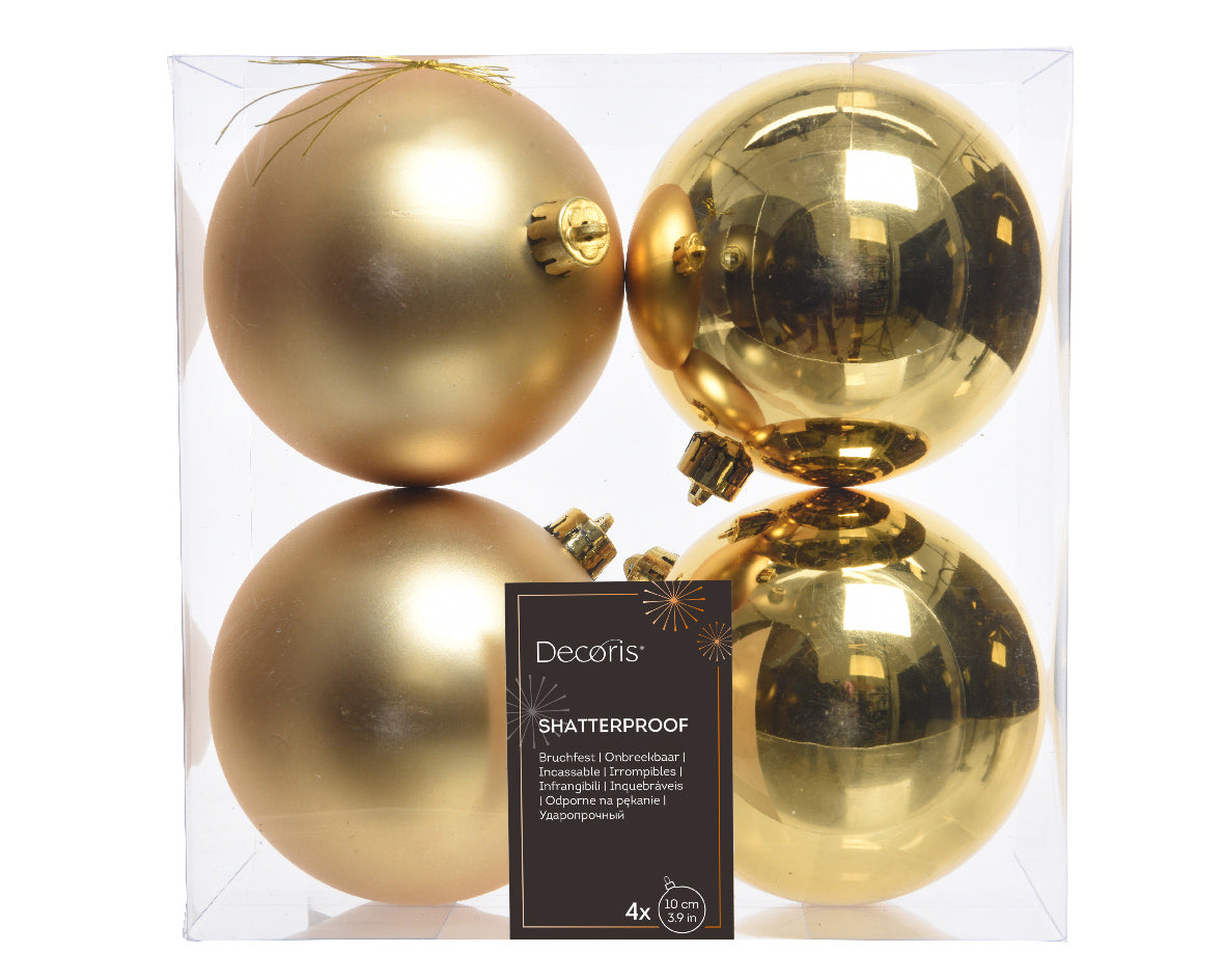 Set 4 palline natale, diametro 10cm, oro opaco e lucido Kaemingk