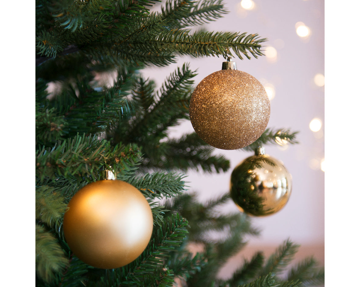 Palline natale 8 cm, oro lucido, opaco e glitter 34 pz Kaemingk