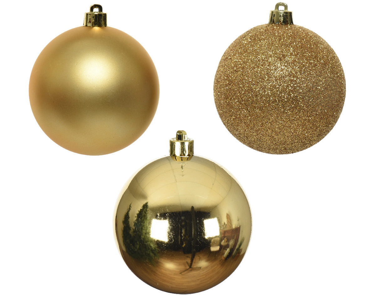 Palline natale 8 cm, oro lucido, opaco e glitter 34 pz Kaemingk