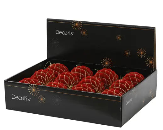 Pallina di Natale Rossa in Velluto con Glitter Oro Ø8 cm Infrangibile Decoris Kaemingk