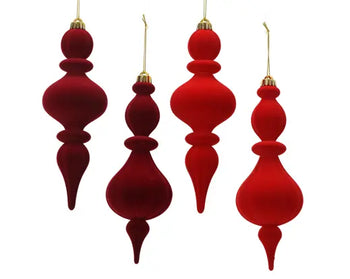 Pendaglio Natalizio Floccato Rosso e Bordeaux Ø10 x H30 cm – 4 Modelli Assortiti Decoris Kaemingk