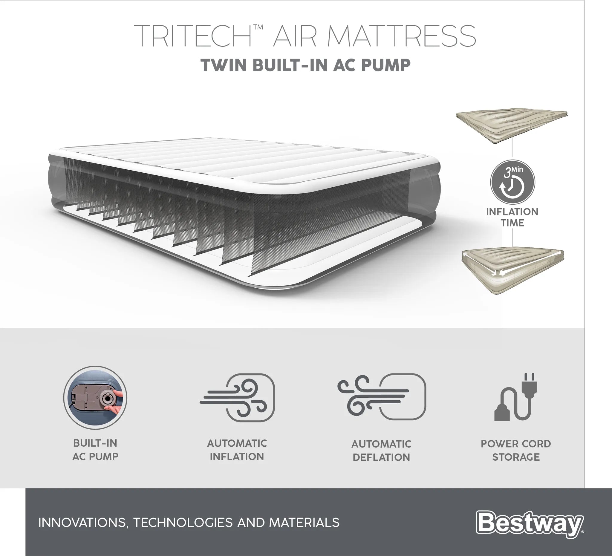 AIRBED TRITECH 191X97X51H C/POMPA ELETTRICA+ SACCA