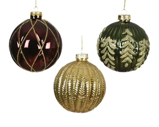 Pallina Natalizia in Vetro Lucida Shiny Glitter Assortita 3 Modelli (3ASS) | Kaemingk