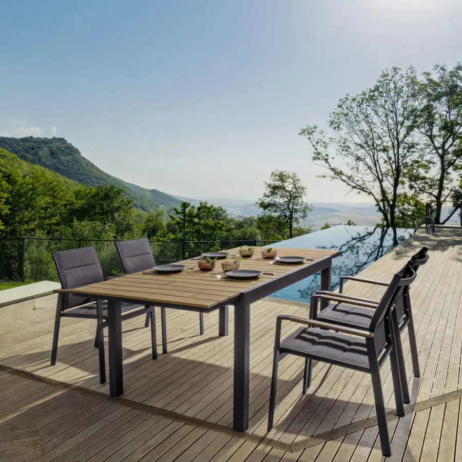 Tavolo da Giardino Allungabile Bizzotto Elias in Alluminio e Polywood, 140/200x90 cm | Effetto Legno Naturale