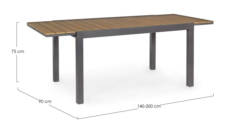 Tavolo da Giardino Allungabile Bizzotto Elias in Alluminio e Polywood, 140/200x90 cm | Effetto Legno Naturale