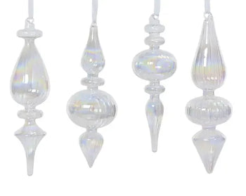 Pendaglio Natalizio in Vetro Grigio Iridescente con Nastro in Organza Bianca – 4 Forme Assortite Decoris Kaemingk