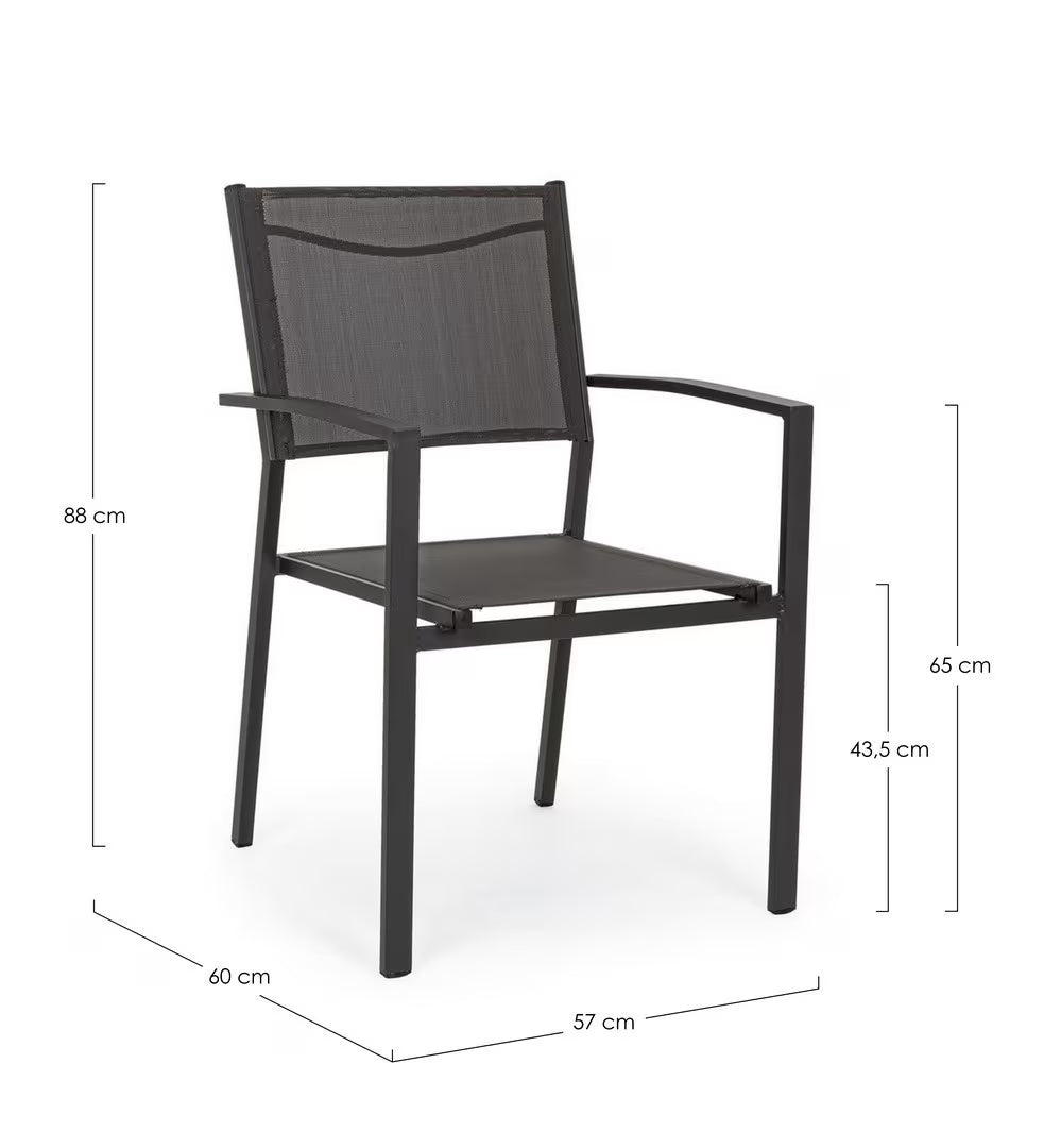 Sedia con Braccioli Bizzotto Hilde Antracite in Alluminio, Design Moderno | 57x60x88 cm