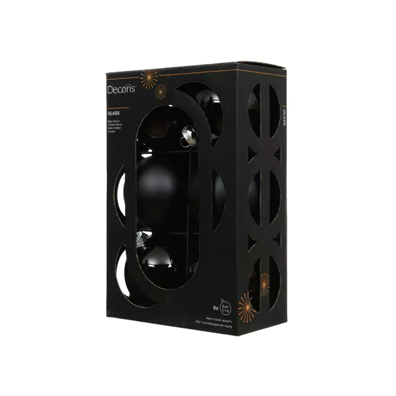 Box 6 Palline di Natale in Vetro D.8cm Colore Black (Nero) | Confezione EcoBox Kaemingk
