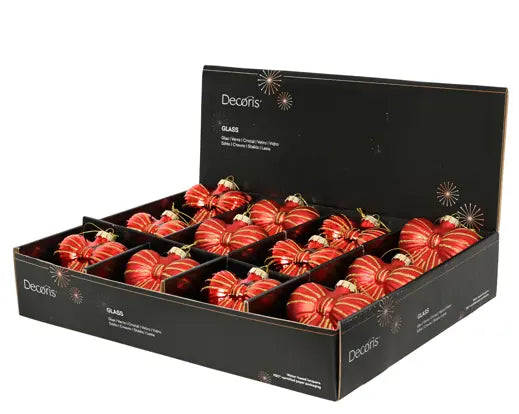 Fiocco di Natale in Vetro Rosso con Glitter Oro 10 cm – 2 Modelli Assortiti Decoris Kaemingk