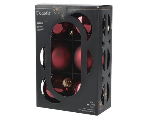 Set 6 Palline di Natale in Vetro Bordeaux Ø8 cm Lucide e Opache Decoris Kaemingk