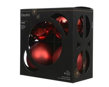 Set 4 Palline di Natale in Vetro Rosso Ø10 cm Lucide e Opache Decoris Kaemingk