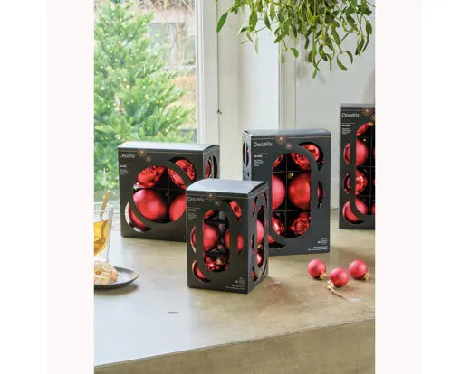 Set 4 Palline di Natale in Vetro Rosso Ø10 cm Lucide e Opache Decoris Kaemingk