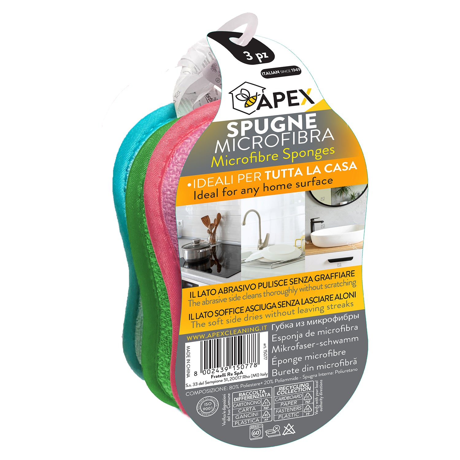 Set 3 spugne in microfibra colorate Apex