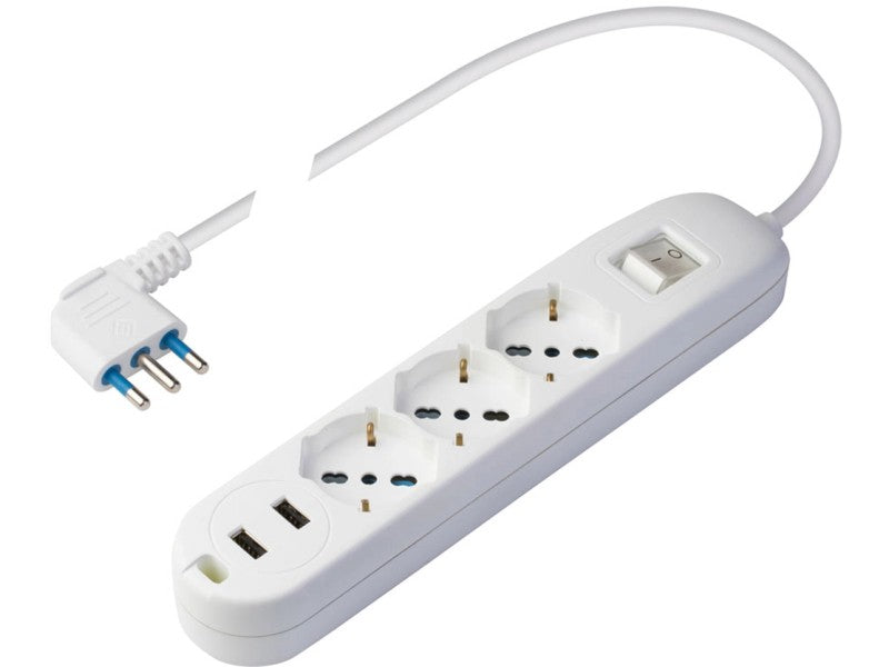 Multipresa 3 Prese Pluristandard + 2 USB Polypool 1.5m