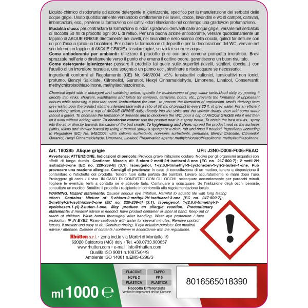 Rhütten Akque Grigie 1L Detergente Igienizzante Disodorante per Camper e Caravan