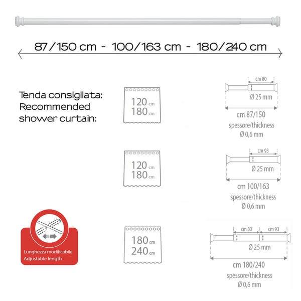 Asta doccia estensibile 105/240 cm bianca Gedy