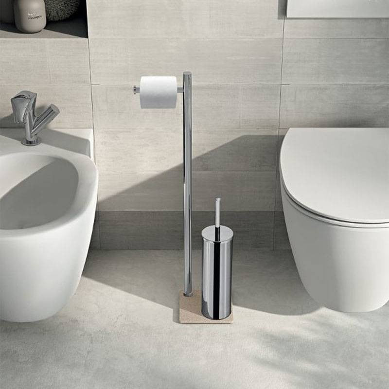Piantana porta rotolo e scopino Trilly beige Gedy
