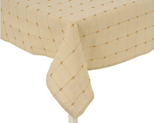 Tovaglia Natalizia Beige con Decorazioni Dorate 140x240 cm Kaemingk – Elegante Tovaglia per Tavola di Natale