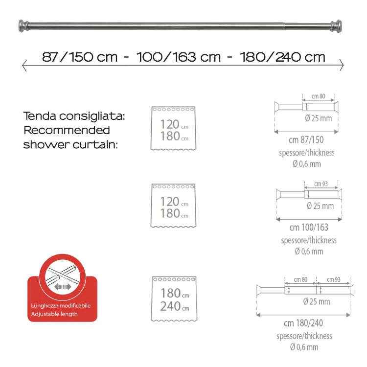 Asta doccia estensibile in alluminio 105/240 cm Gedy