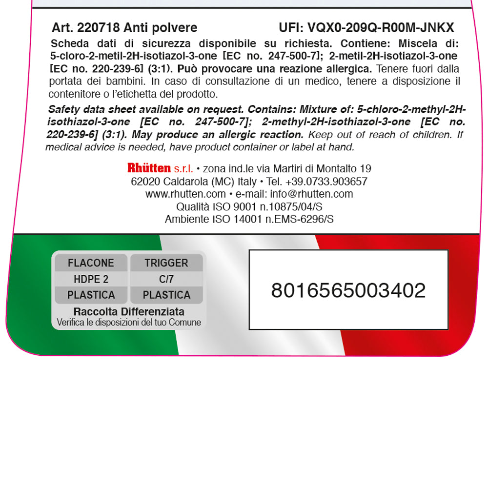 Antipolvere Antistatico Rhütten 750 ml Spray No-Gas