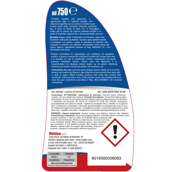 Rhütten L'Amico Sì Multiuso 750 ml Spray No-Gas