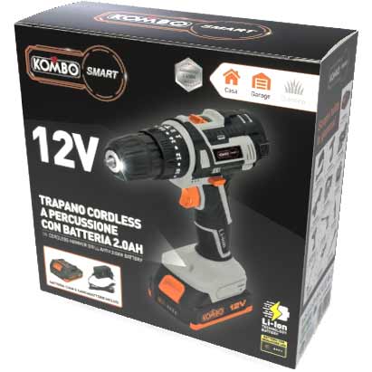 Kit trapano a percussione 12V 2.0Ah Kombo