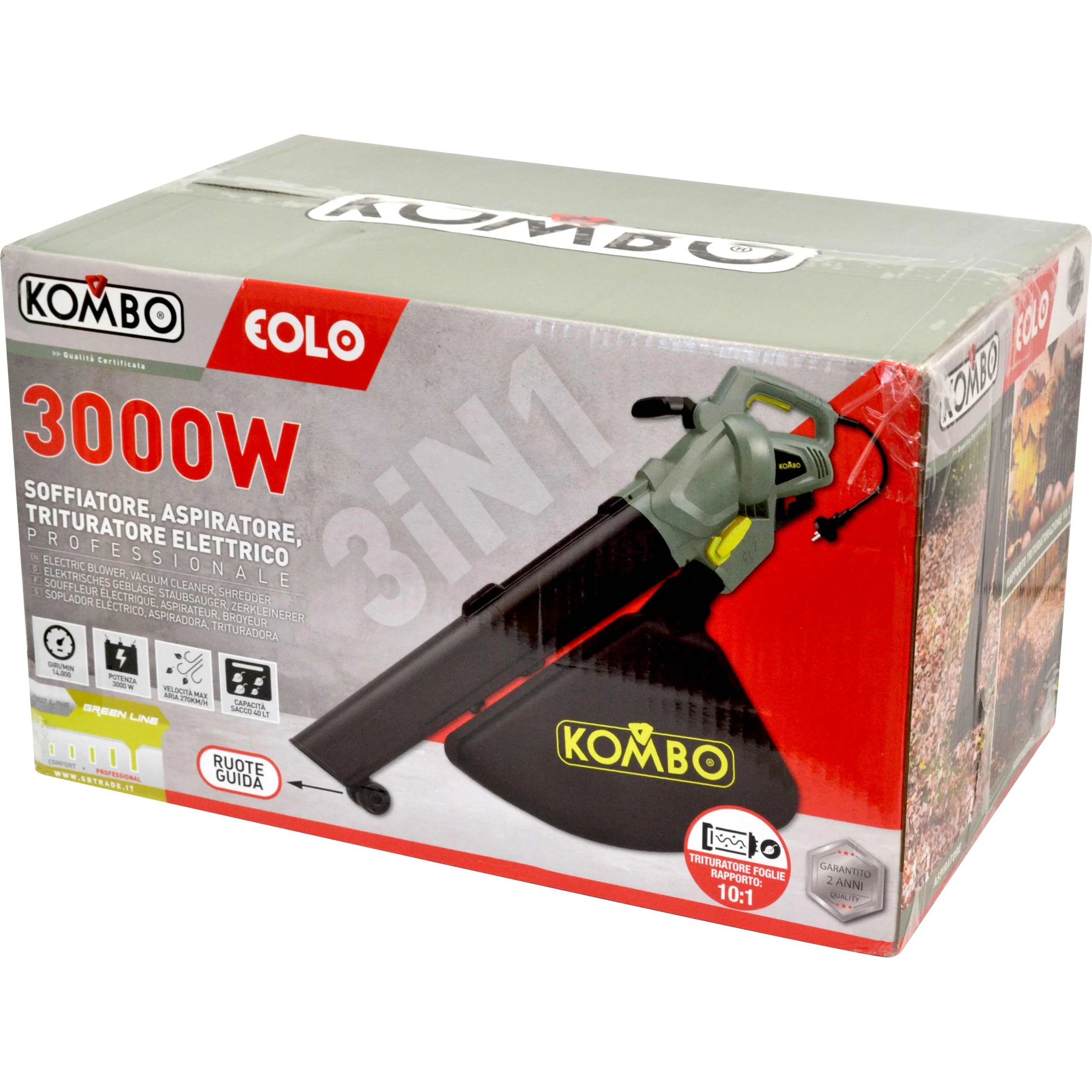 Aspiratore soffiatore 3000W con sacca raccolta Kombo