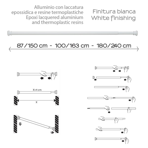 Asta doccia estensibile 105/240 cm bianca Gedy