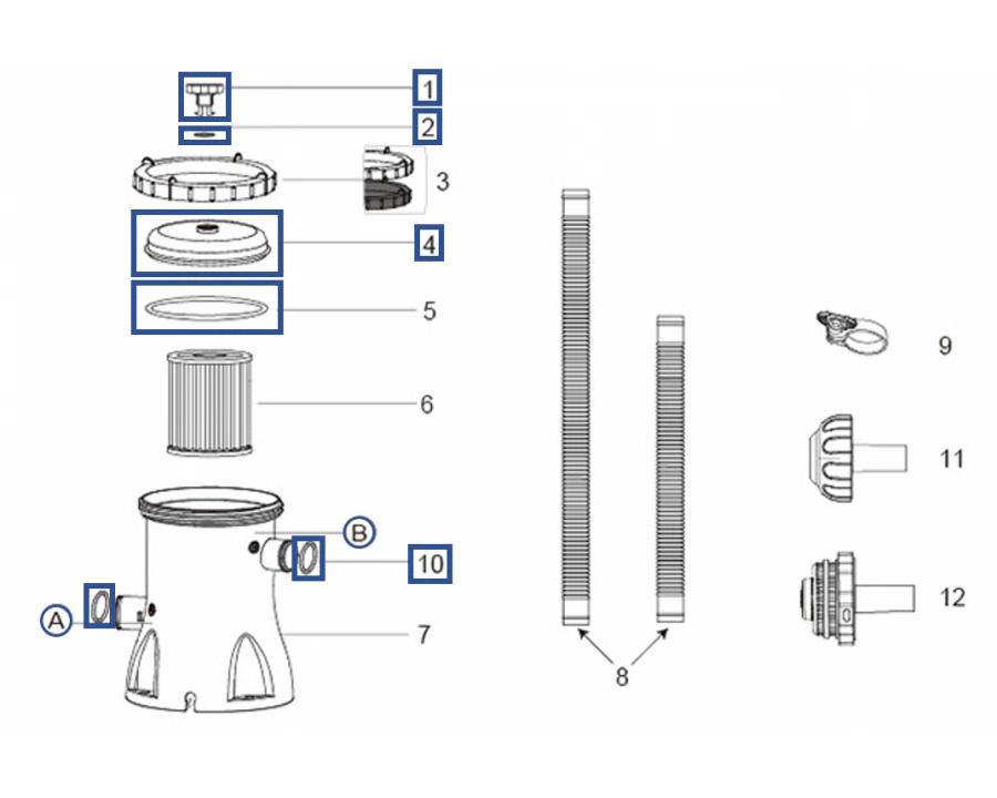Set Guarnizioni di Ricambio Bestway P07618 per Pompa Filtro Flowclear 58381, Kit Tenuta Grigio | Bestway