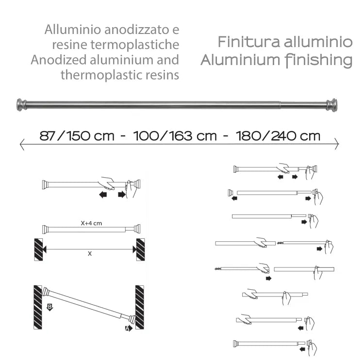 Asta doccia estensibile in alluminio 105/240 cm Gedy