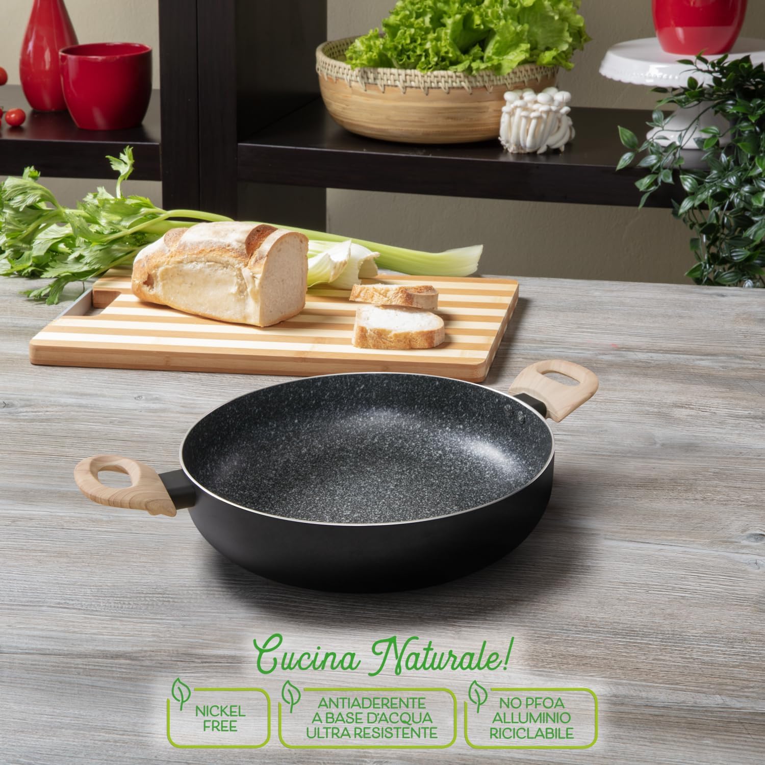 Tegame Antiaderente BLACK STONE Diametro 28 cm con Rivestimento Effetto Pietra, Adatto Cottura Lenta | Kasanova