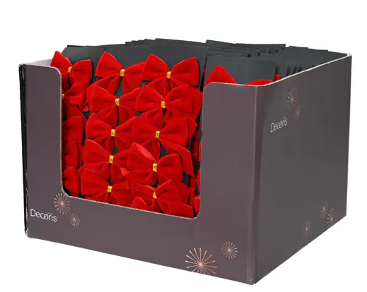 Set 6 Fiocchi Natalizi Rossi Effetto Velluto 5,5 cm Decoris Kaemingk – Decorazioni per Albero di Natale