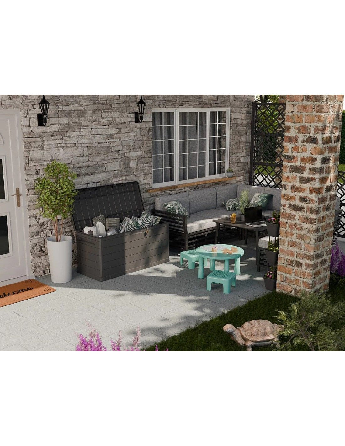 Baule Multiuso Artplast 350 Litri Grigio/Nero, Contenitore da Esterno Lucchettabile 96x53x57 cm | Artplast