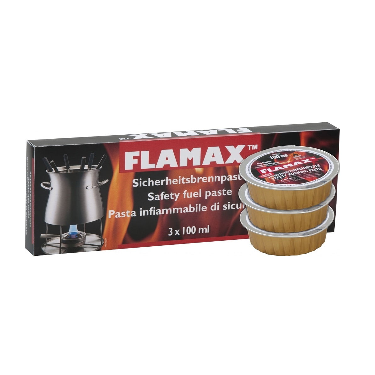 Set 3 Confezioni Pasta Combustibile Flamax 100 ml, Bio Etanolo per Fonduta, Scaldavivande e Rechaud | Flamax
