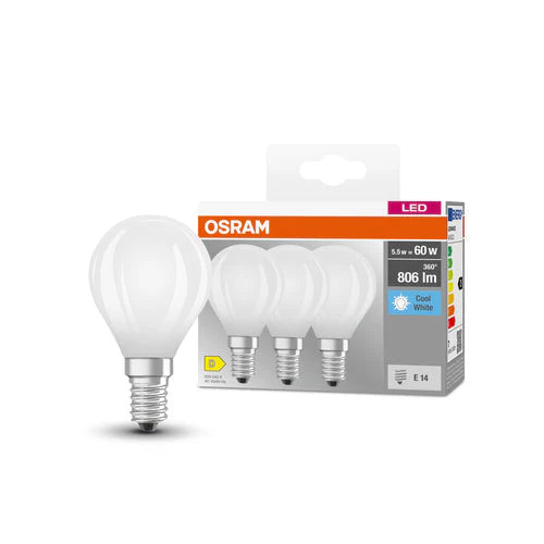 Lampadine LED Filamento Sfera E14 60W 4000K 3 pezzi Osram