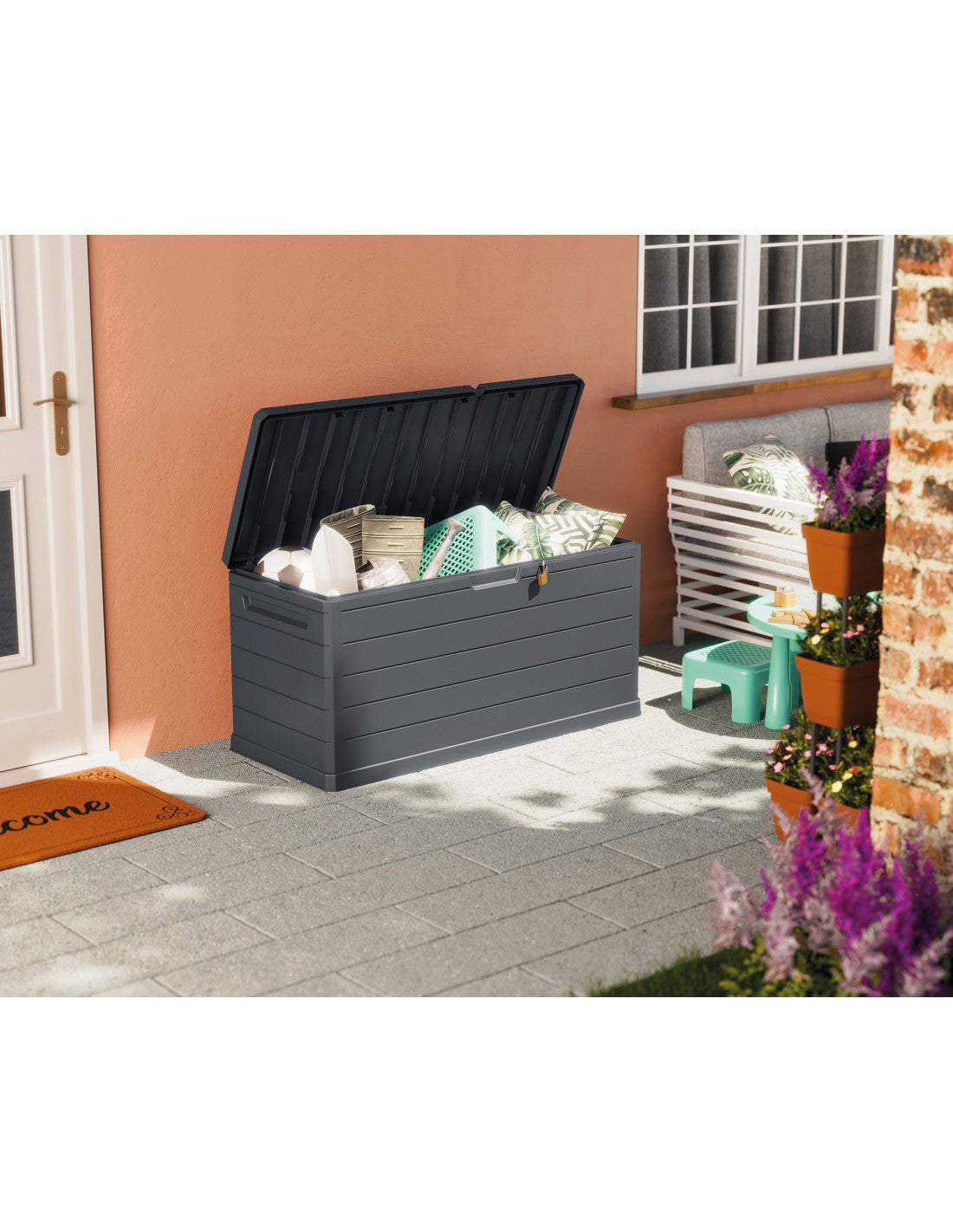 Baule Multiuso Artplast 350 Litri Grigio/Nero, Contenitore da Esterno Lucchettabile 96x53x57 cm | Artplast