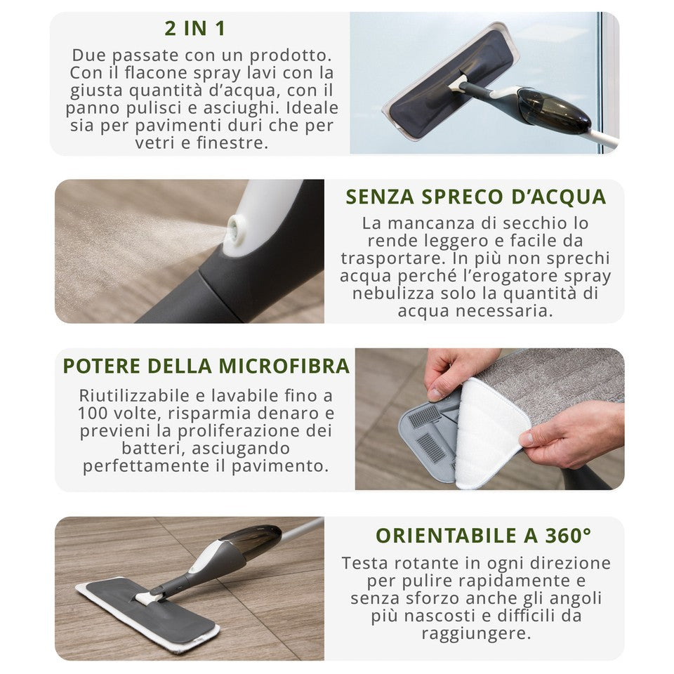 Spray Mop Kasanova 500ml Grigio: Pulizia Pavimenti Comoda e Rapida
