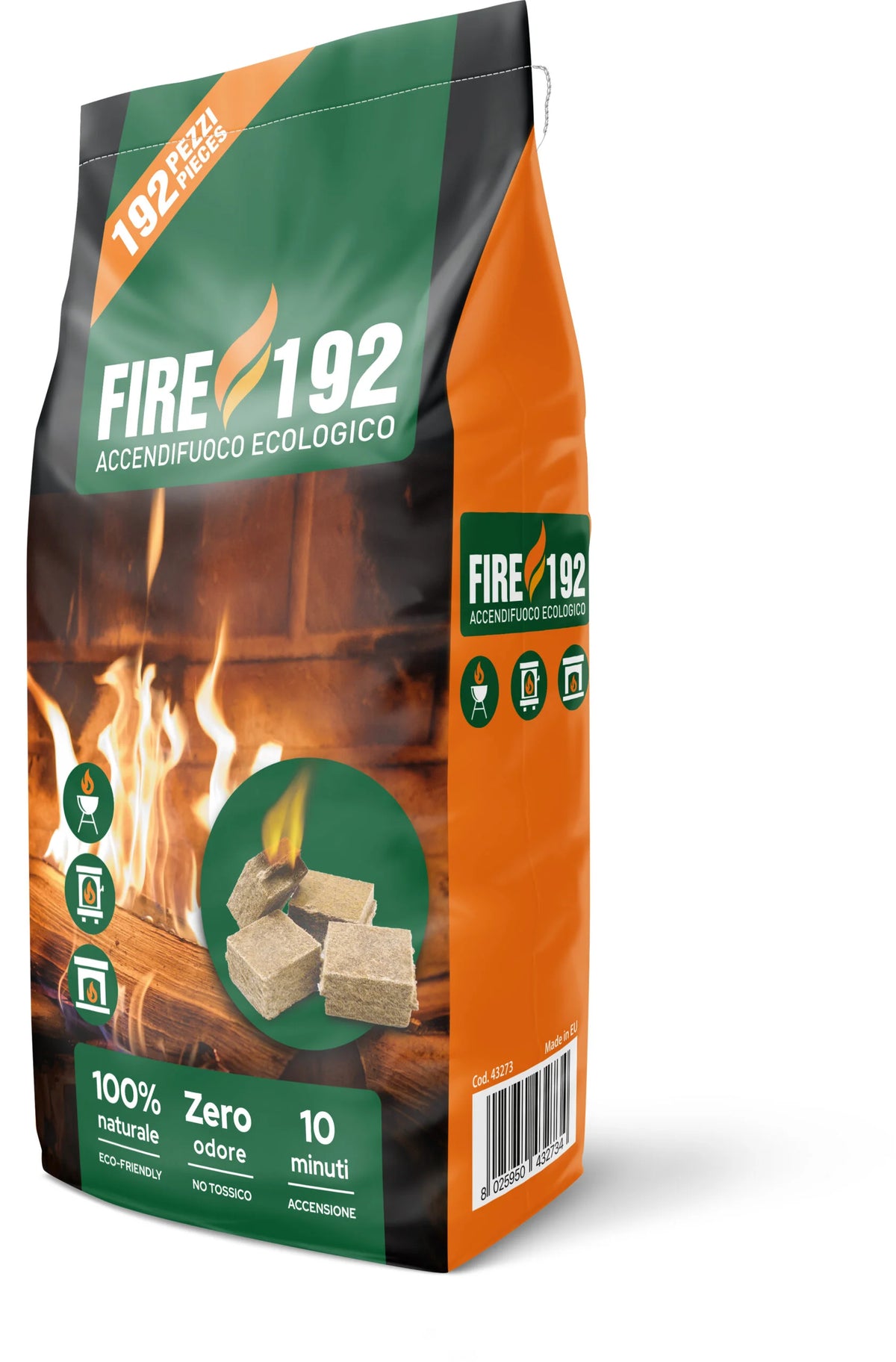 Accendifuoco Ecologico FIRE192 192 Cubetti per Camino Stufa e Barbecue GMR